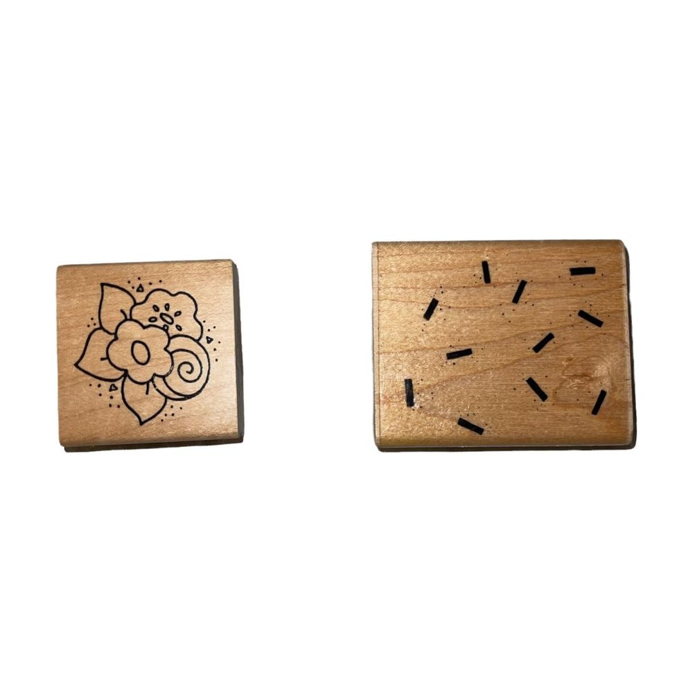 Lot 2 Vintage DOTS Alias Smith & Rowe Wood Rubber Stamps Confetti Posey Bunch